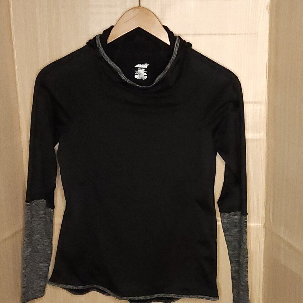 Avia Black Grey Hooded Athletic Top Small